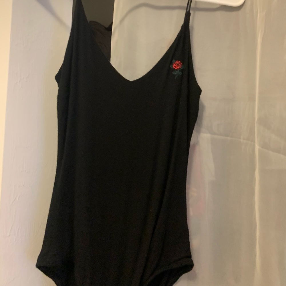L.A. Hearts black body suit with small red rose